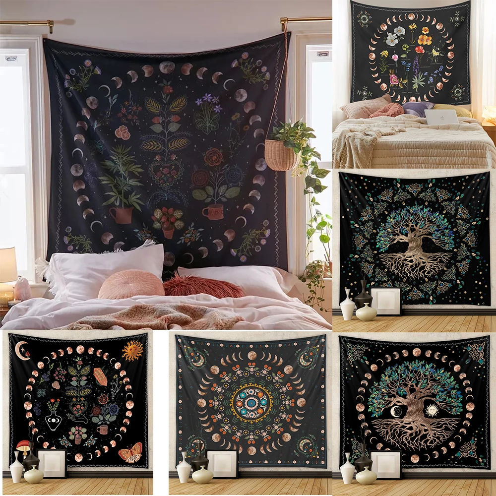 

Bohemian Tapestry Plant Celestial Flower Hanging Cloth Mandala Background Cloth Moon Phase Tree of Life Wall Hanging Giveaway