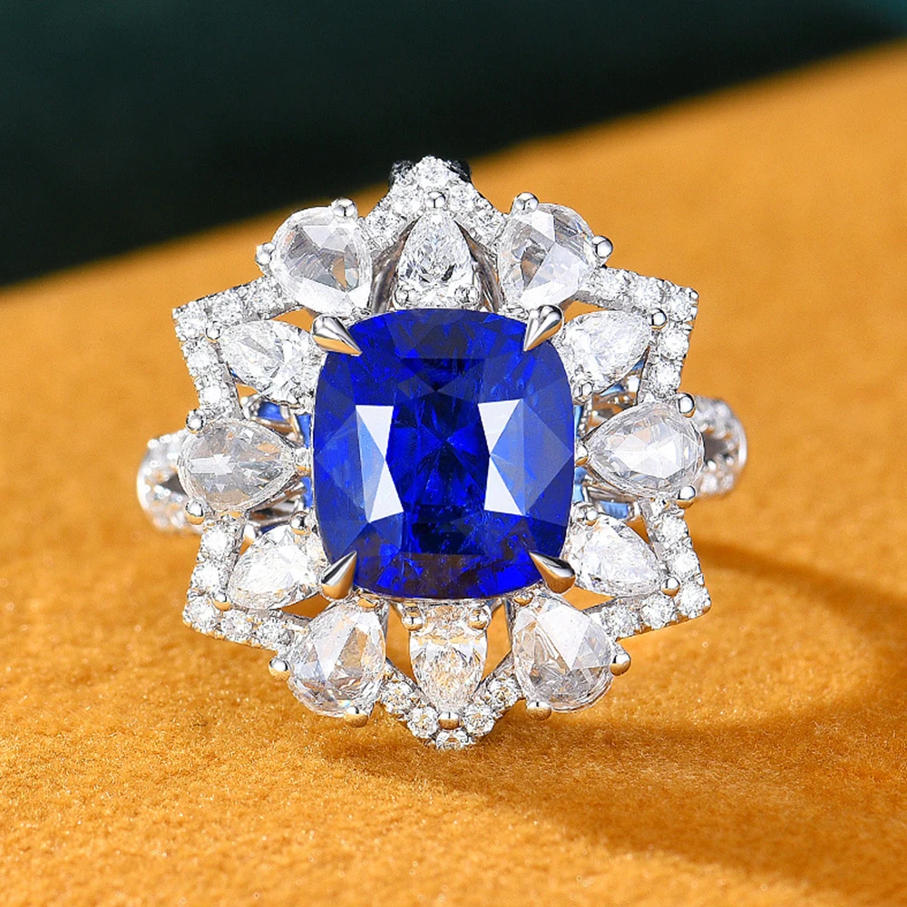 

Усовершенствованное Оригинальное женское кольцо из циркония со сверкающими синими бриллиантами, бриллианты из высокоуглеродистого бриллианта, роскошные ювелирные изделия, свадебный подарок