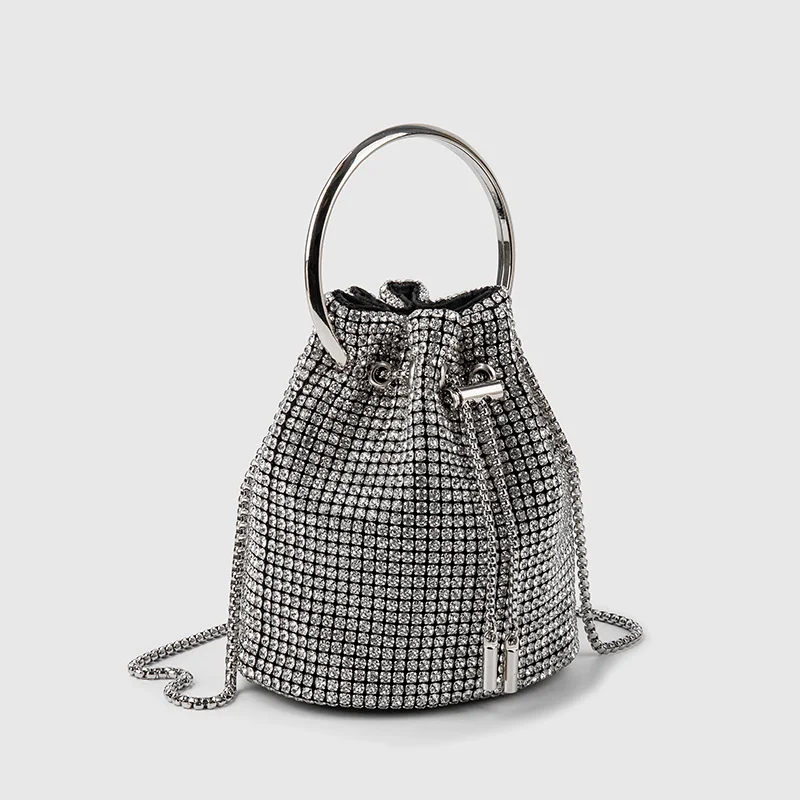 

Bucket bag female's bag Bling hot diamond water diamond bag fashion diamond inlaid dinner party one shoulder crossbody bag