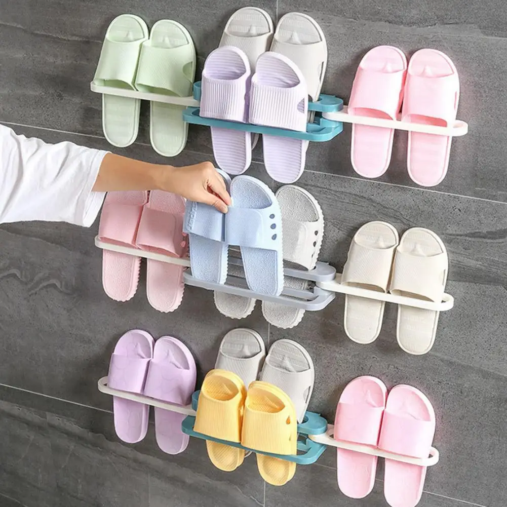 

1 Set Slipper Rack Portable Hanging Rack PP Foldable Wall-mounted Multi-use Slipper Towel Shelf for Living Room