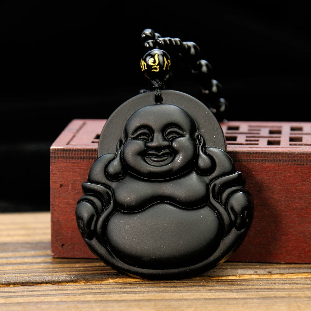 

Frosted Black Natural Stone Maitreya Buddha Pendant Amulet Car Rearview Mirror Interior Decoration Accessories