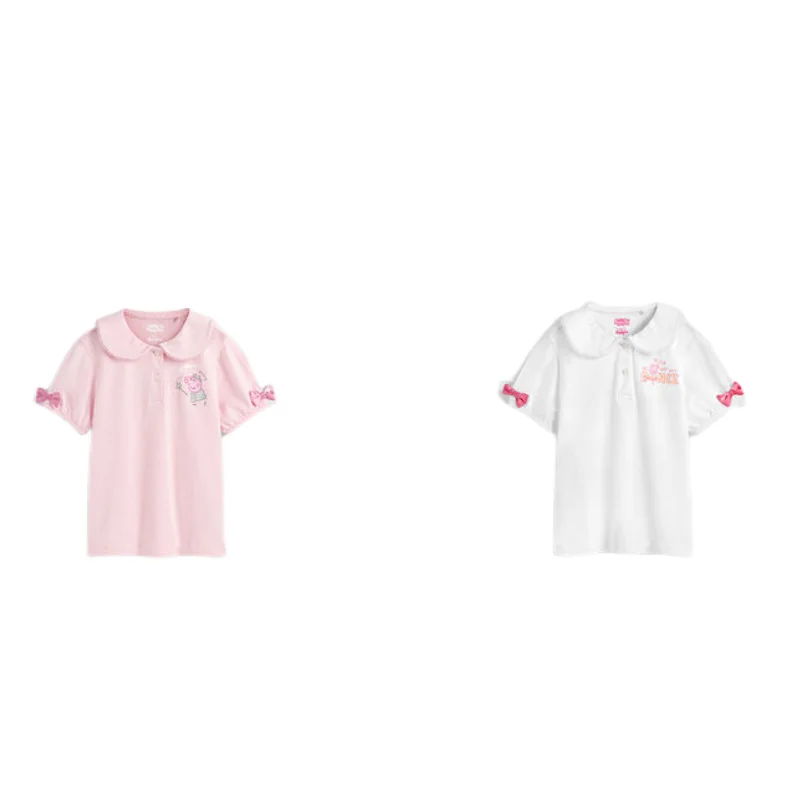 

Peppa Pig cute personality fashion spring and summer new girls middle and big children kawaii pink short-sleeved polo shirt