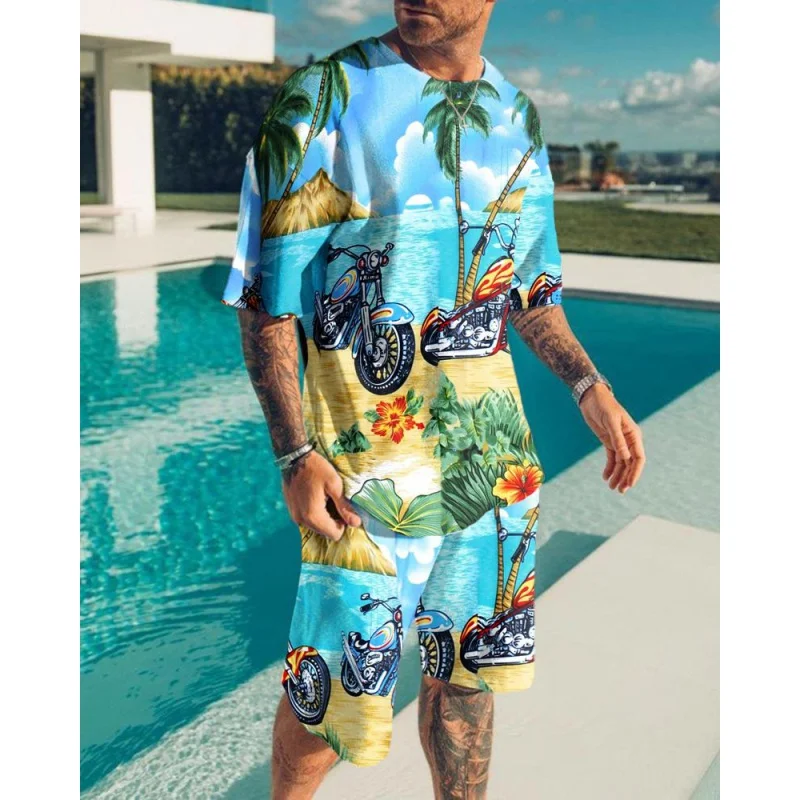 New Summer Fashion Men's Set Tracksuits Casual Short Sleeves holiday style 3D Print T-shirt shorts Pants Suits Male Clothes
