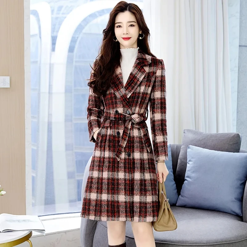 

Новинка 2022, осенне-зимняя шерстяная Женская куртка, повседневное свободное шерстяное пальто средней длины, Женская облегающая верхняя одежда, женские пальто, верхняя одежда, E267