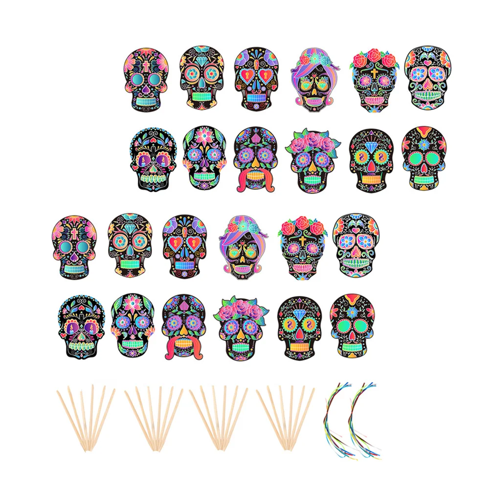 

24pcs Festival Scratch Paper Ornaments with 24 Ribbons and 24 Pens