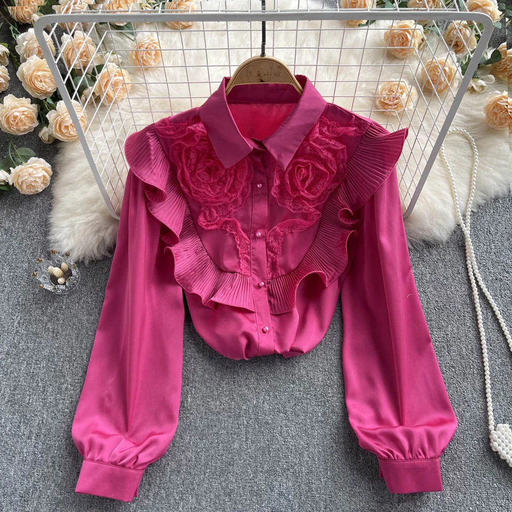 

2022 Summer New French Elegant Vintage Lace Shirt, Sleeve Sweet Chiffon Top Shirt Women