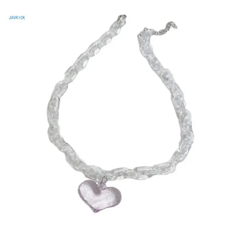 

Resin Heart Clavicle Chain for Girls Teen Acrylic Clear Lock Catch Necklace