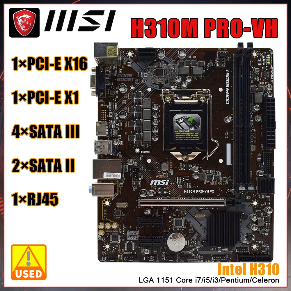 

MSI H310M PRO-VH V2 Intel H310 LGA 1151 Motherboard Support 8th Gen Core i7/i5/i3 DDR4 32GB PCI-E 3.0 SATA III HIFI Micro ATX