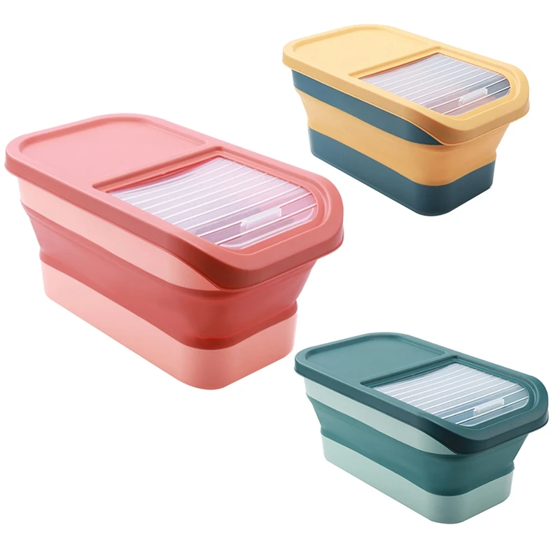 

Large Capacity Foldable Rice Bucket Kitchen Home Insect-Proof Grains Storage Box Cereals Organizer Container