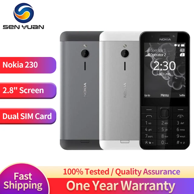 Original Unlocked Nokia 230 2G Mobile Phone Dual SIM 2.8'' Display 2MP Hebrew&Arabic&Russian Keyboard Radio Bluetooth CellPhone 1