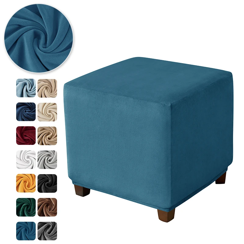 

Velvet Ottoman Cover Stretch Spandex Footstool Cover All-inclusive Rectangle Footrest Covers Foot Stool Slipcovers Living Room