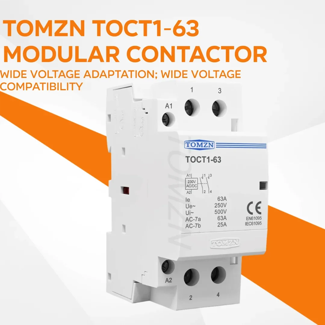 Фото Контактор TOMZN 63A однофазный на DIN-рейку: AC/DC 24/110/230В, основное напряжение: 230В AC, контакты: 2НО2НЗ, 1НО1НЗ, компактный дизайн №3
