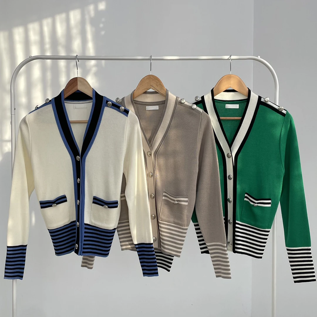 Однобортный Кардиган с V-образным вырезом Женский Осенний тонкий вязаный свитер