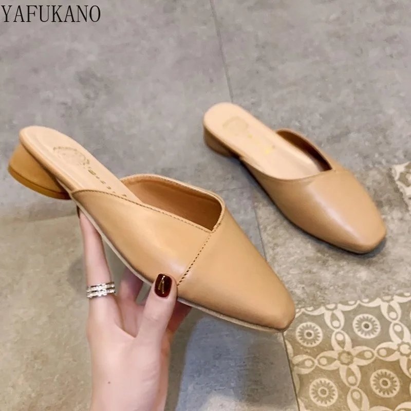 

Шлепанцы женские на низком каблуке, квадратный носок, сланцы, Простые Модные мюли, туфли-лодочки, лето