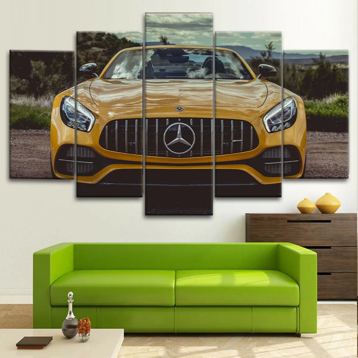 

5Pcs AMG Front Yellow Car Race 5 Piece Canvas Wall Art Print Home Decor 5 Pieces Paintings HD Print No Framed Abstract Pictures