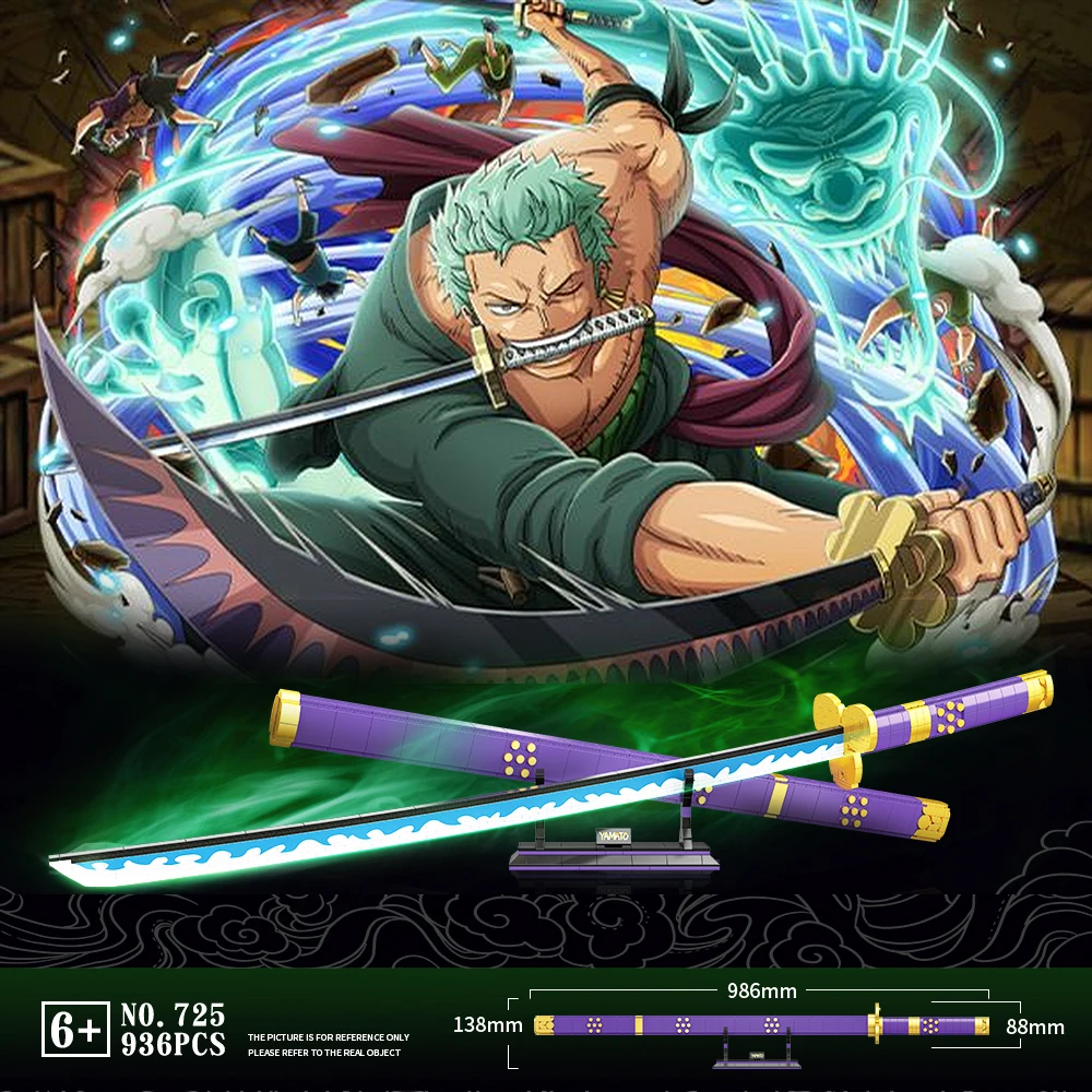 Аниме тройной поток ророноа Зоро меч ниндзя строительные блоки светящийся ночью нож сборка Оружие Кирпич игрушки для детей