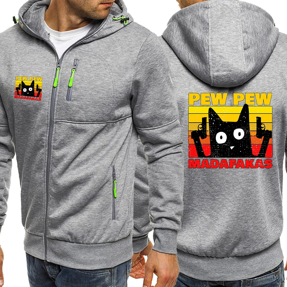 

Забавный Pew кошка с пистолетом крутой Печатный мужской уличный костюм на молнии мультяшная свободная одежда модная повседневная мужская толстовка на молнии с длинным рукавом