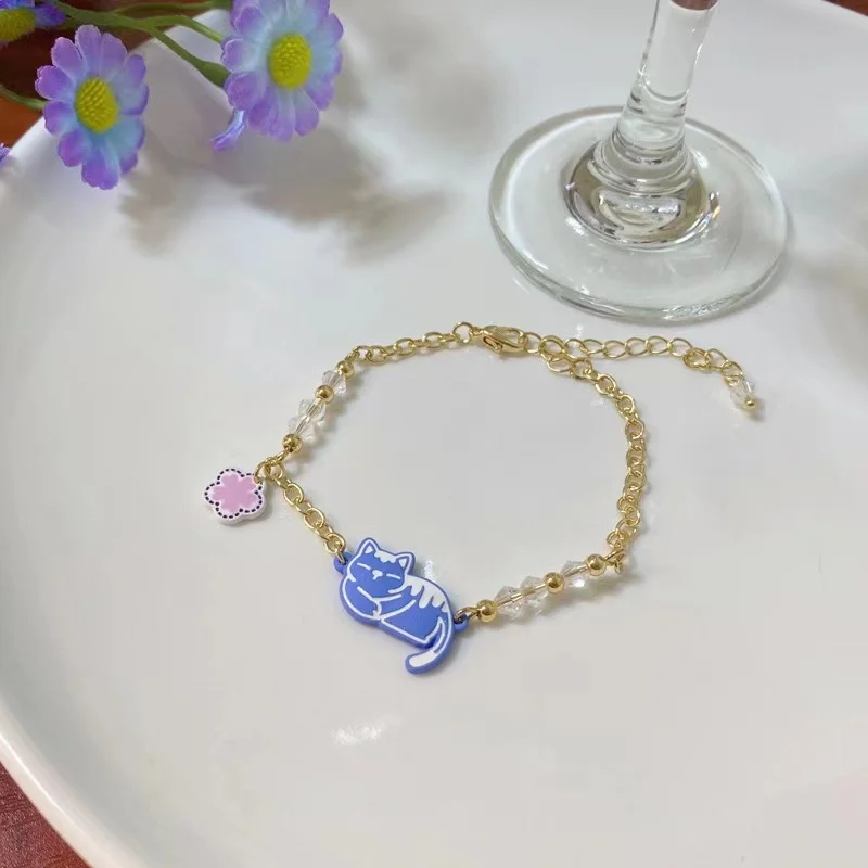 

Fashion Charm Cute Cartoon Cat Pendant Bracelets For Women Girls Aesthetic Sweet Flower Bracelet Female Golden Bangle Jewelry