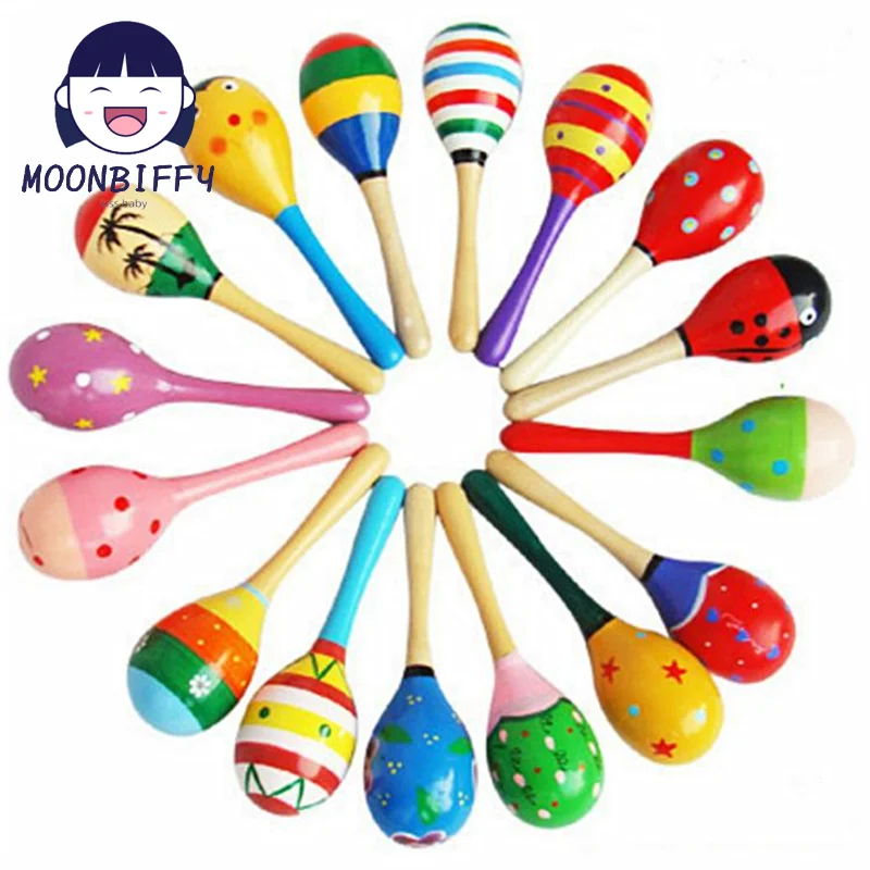 1pcs Colorful Wooden Maracas Baby Child Musical Instrument Rattle Shaker Party Children Gift Toy