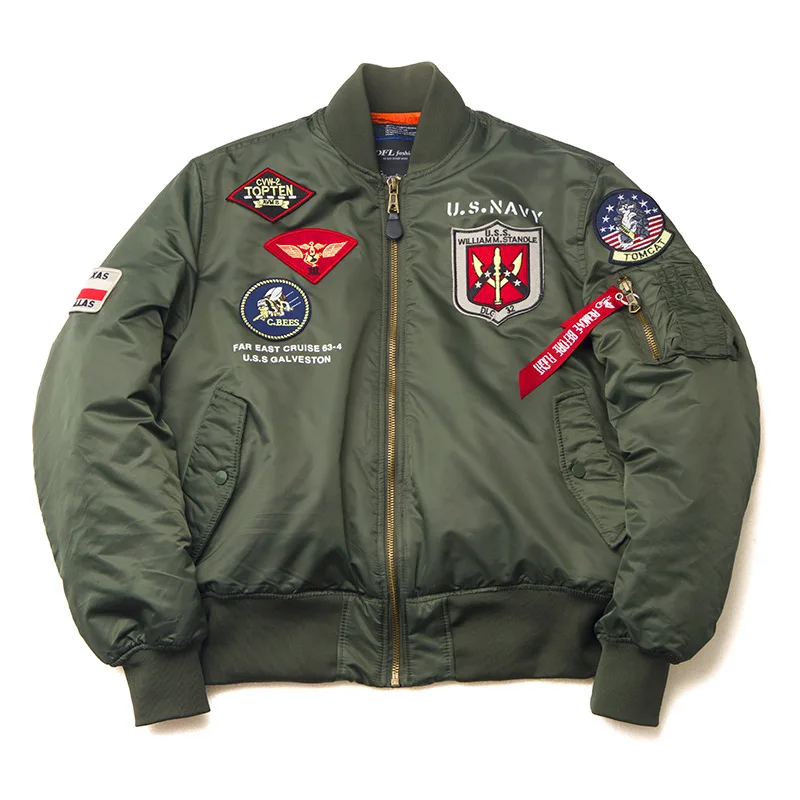 Фото Зимняя куртка-бомбер MA-1 в стиле Top Gun, армейская, винтажная, водонепроницаемая, для мотоциклистов, пилотов, для мужчин №5