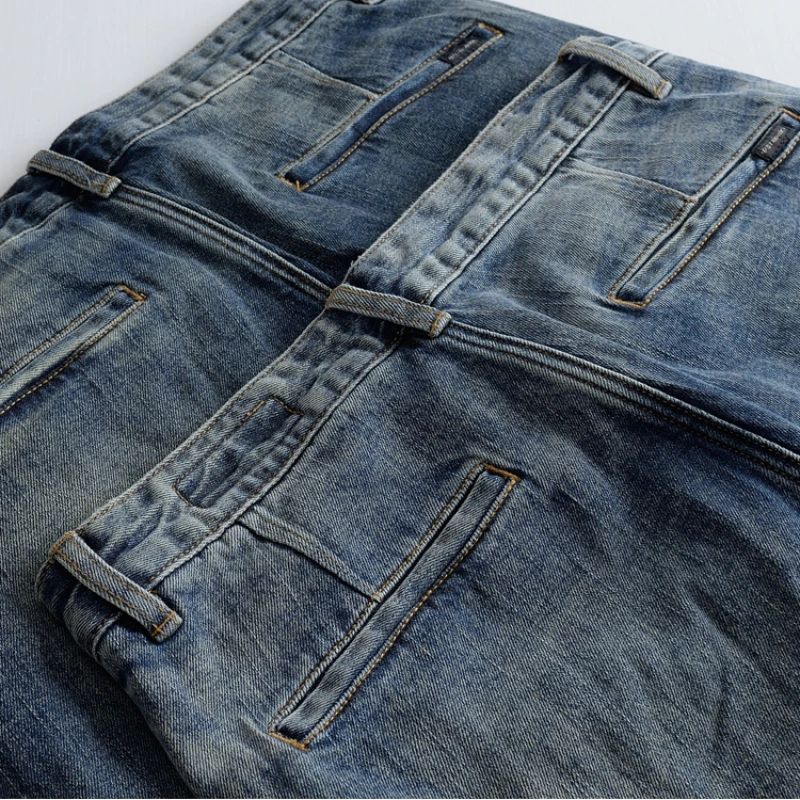 Summer new tide men's three-dimensional patch jeans micro stretch loose cargo pants small foot casual trousers bunched foot pant