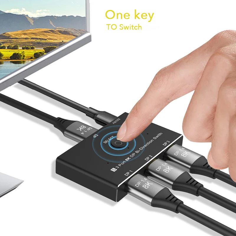 8K при 60 Гц DisplayPort 1x3/3x1 двунаправленный коммутатор 3-портовый разветвитель DP 1.4