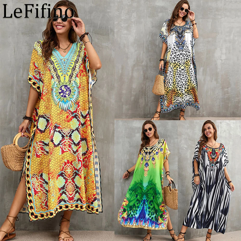 

Модная летняя Женская Длинная накидка на бикини с леопардовым принтом