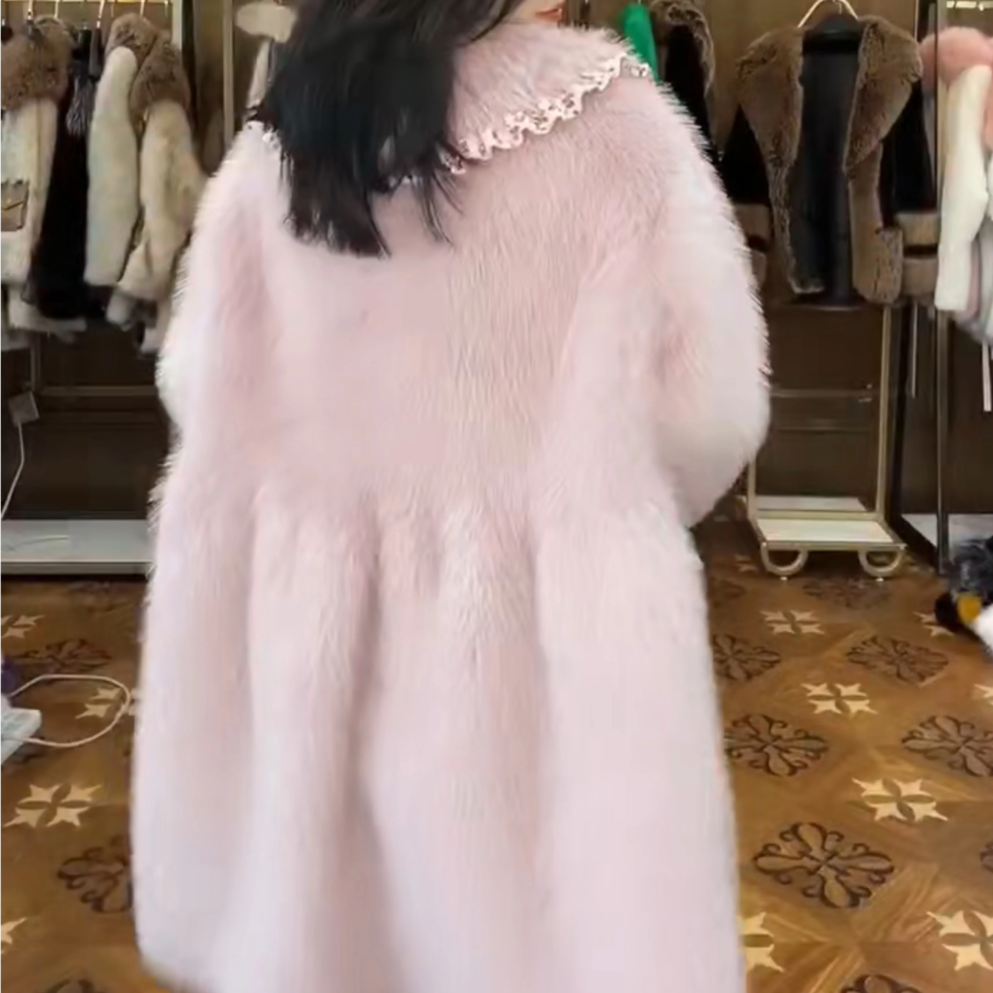 European Faux Fur Long Sleeve Women Fashion Toka Double Face Wool Leather Warm Mid-Length Temperament Leisure Coats 2022 Winter