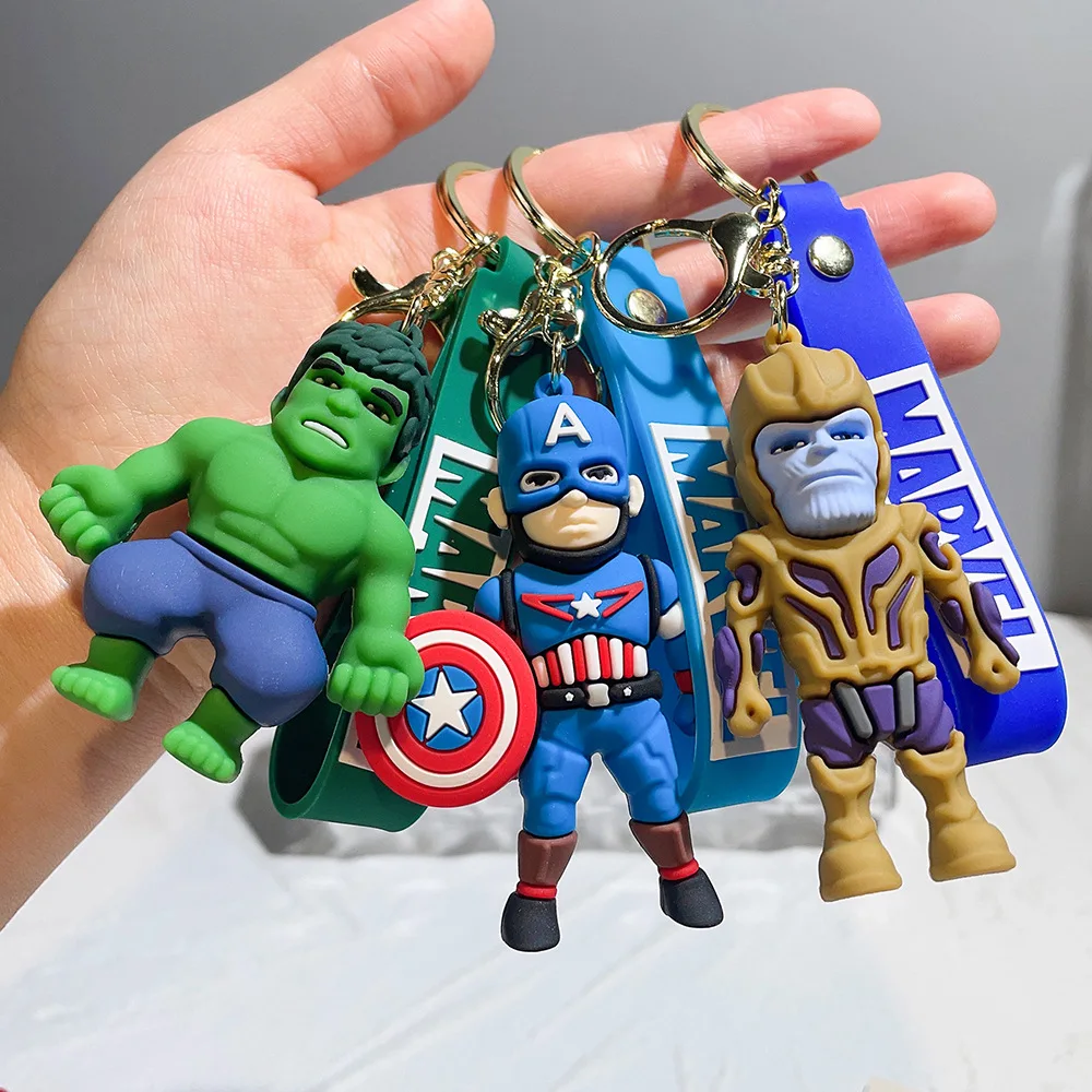 

Cartoon Marvel Avengers Disney Keychain 3D Spiderman Thor Hulk Ironman Captain Black Panther Figures Pendant Keyring Accessories