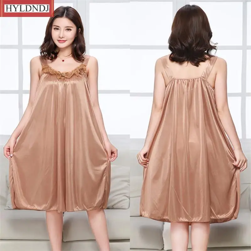 New Home Dress Female Summer Sexy Satin Nightwear Solid Women Nightdress Silk Strap Sleepwear Pregnant Woman Nightgown M-4Xl