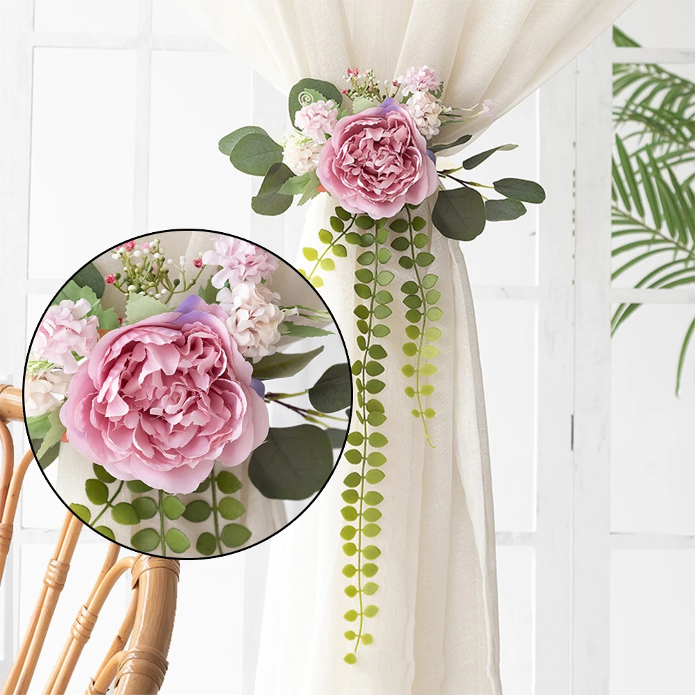 

Artificial Flower Curtain Tie Decorative Fake Rose Curtain Buckle Wedding Party Wrist Flower Party Chair Artificial Flower Tie