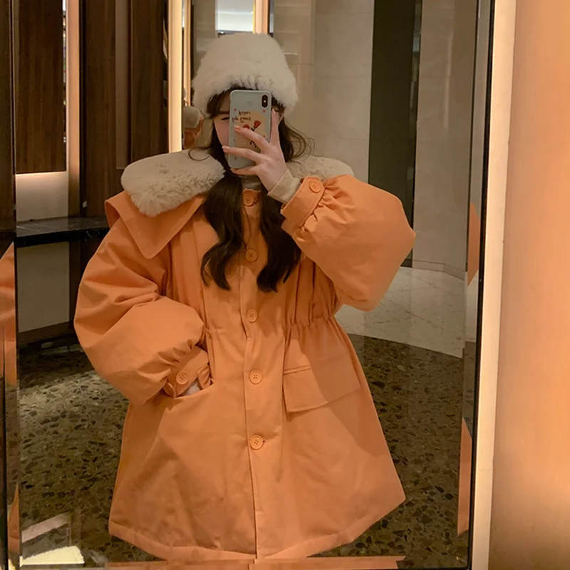 

Female Winter Woman Parkas Coat Fashion Thick Orange Korean Style Autumn Clothing Women Casaul Cotton Coats Veste Femme WPY4363