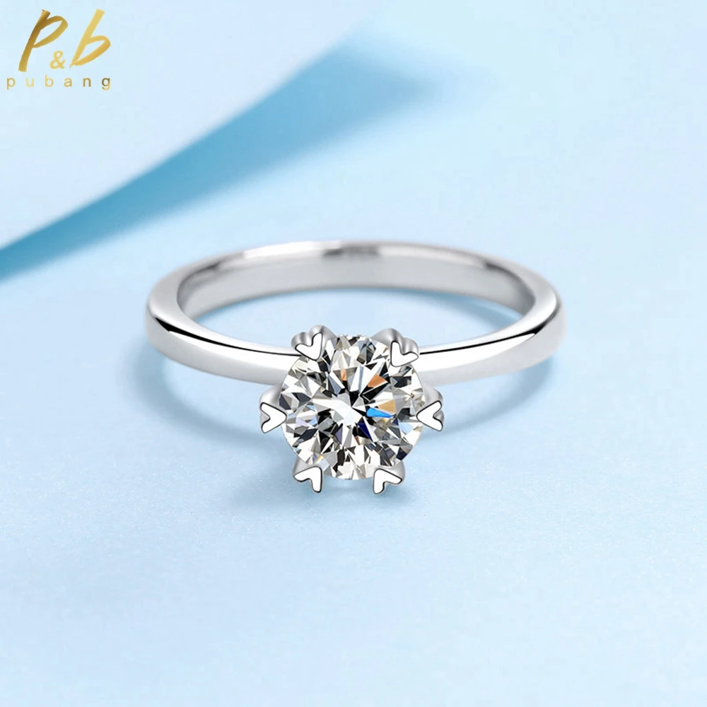 

PuBang Fine Jewelry Solid 925 Sterling Silver 18K White Gold Moissanite Diamond Ring for Women Wedding Party Gifts Free Shipping