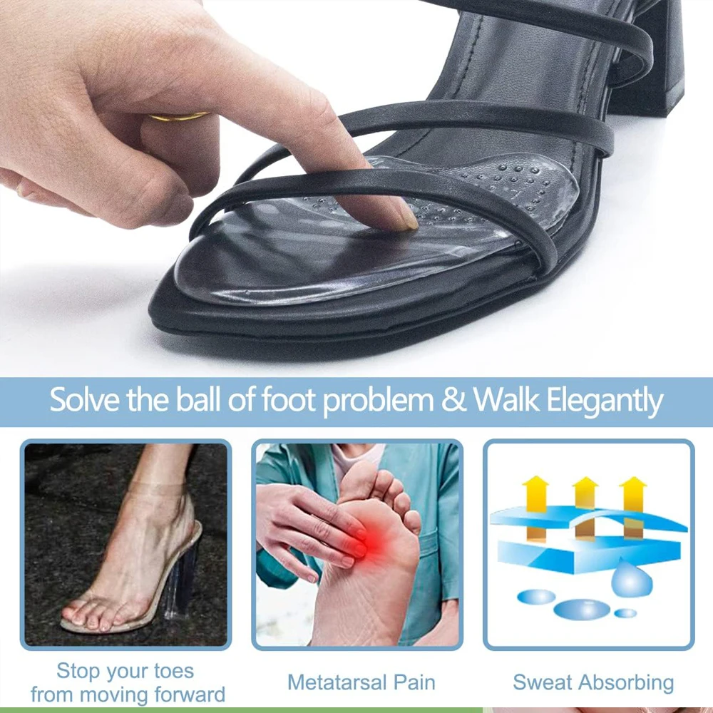 Silicone Forefoot Insert Foot Pads for Shoes Women High Heels Sandals Half Gel Insoles for Shoes Anti-Slip Round Toe Cushion