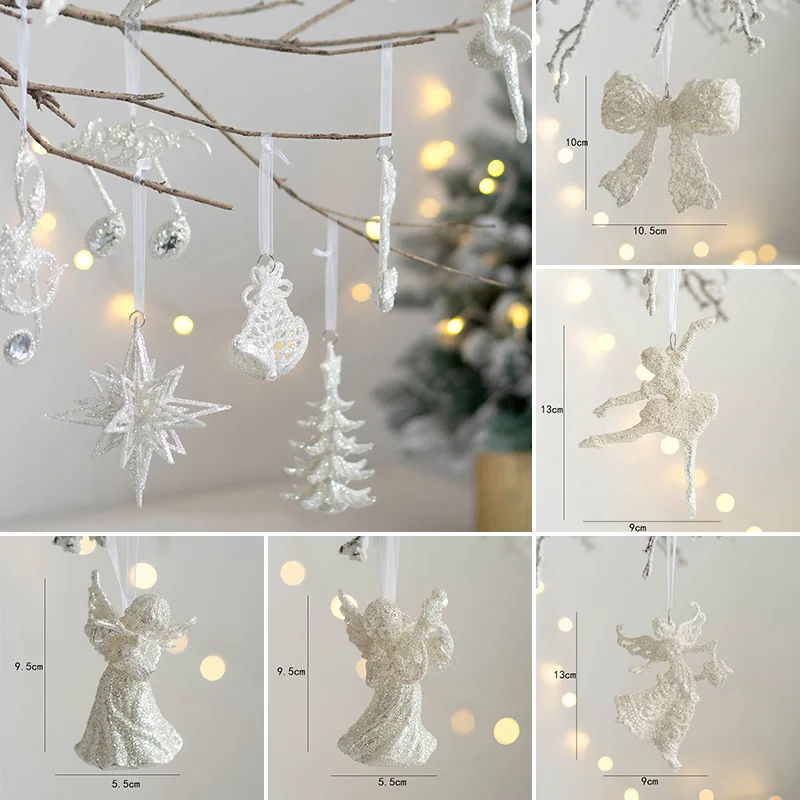 

Подвески с пентаграммой «ангельская девушка с белыми блестками», украшения для рождественской елки для дома, рождественские украшения, подвесные кулоны