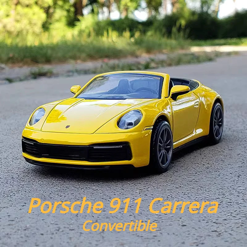 

1:32 Porsche 911 Carrera Convertible Alloy Cast Toy Car Model Sound and Light Pull Back Children's Toy Collectible Birthday gift