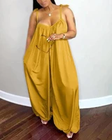 one piece for women jumpsuit women summer size tied detail spaghetti strap wide leg jumpsuit female 2022 new fashion clothes