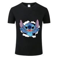 2022 summer new disney stitch print cotton fashion t shirt short sleeved mens and womens loose breathable oversized