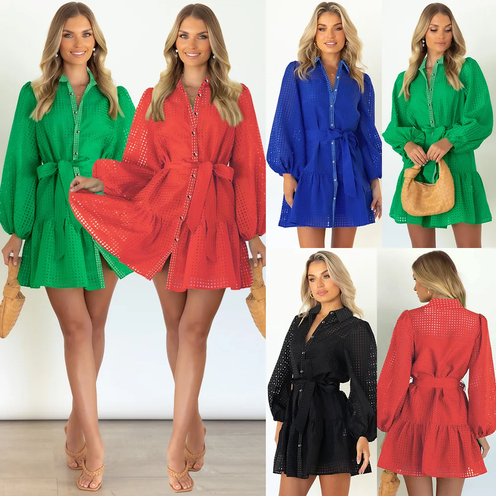 

Casual Female Dress Sets Solid Lined Suspender Vest Women's Two Piece Sexy Lattice Perspective Long Sleeves Mini Dresses Sets