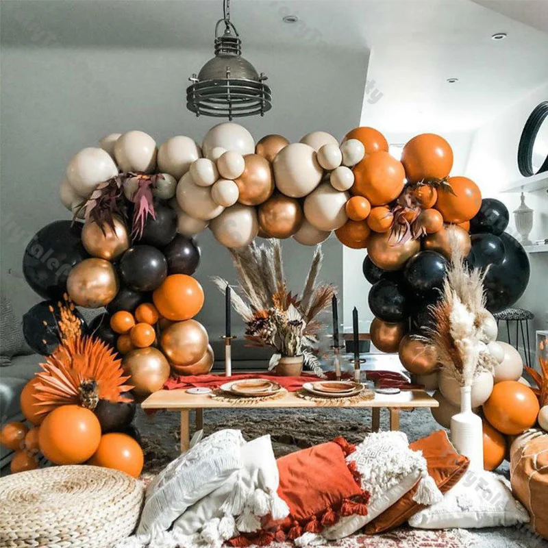 

6-17ft Doubled Apricot/Orange Balloon Garland Kit Black and Chrome Copper Balloon Arch for Baby Shower Birthday Wedding Supplies