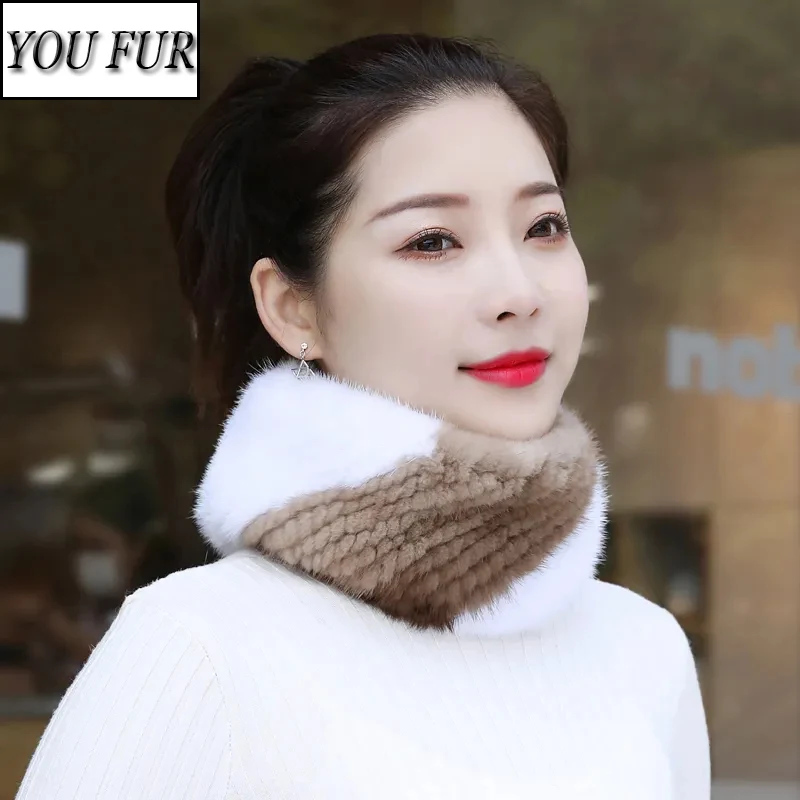 

New Women Mink Fur Scarves Lady 100%Natural Fur Headband Fashion Knit Ring Scarf Winter Warm Good Elastic Neck Warmer Scarves
