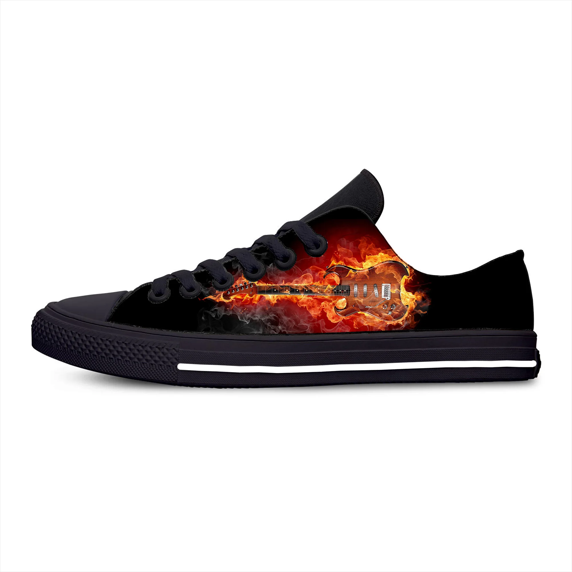 

Электрическая гитара музыкальная рок-группа огненное пламя пламени Повседневная Тканевая обувь с низким верхом легкие дышащие кроссовки с 3D принтом для мужчин и женщин