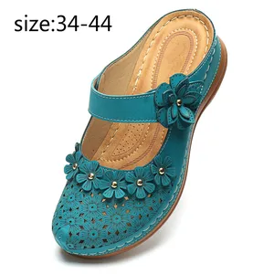 Шлепанцы женские летние на танкетке, с открытым носком, с цветочным узором