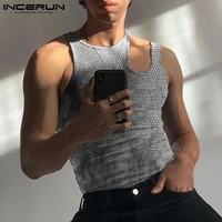 incerun tops 2022 mens sleeveless shoulder fashion all match simple tank tops stylish hollow out reflective fabric vests s 5xl