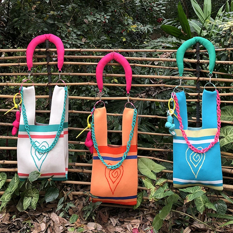 

Летние вязаные женские сумки на плечо, женская сумка ручной работы с цепочкой для покупок, тканая сумка для подмышек, женская маленькая сумка-тоут, пляжные сумки