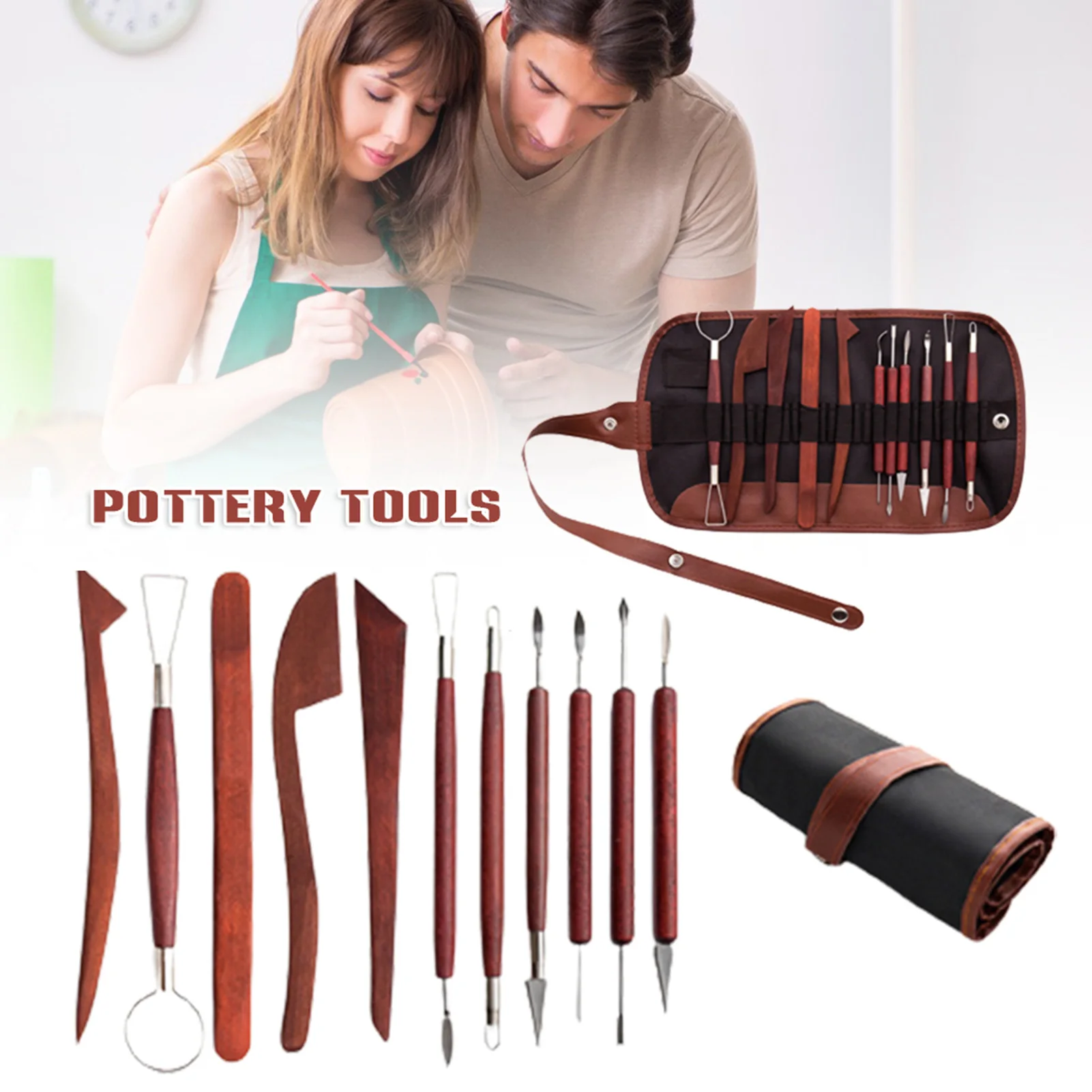 

DIY Clay Pottery Tool Set Drill Pen Ceramics Sculpting Carving Knives Pottery Tool Sculpture Craft Wooden Handle Modeling Kit