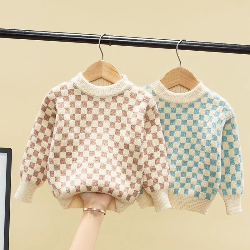 

Вязаный шерстяной свитер для мальчиков, теплый хлопковый утепленный бархатный свитер в полоску на осень-зиму 2022, подарок, детская одежда