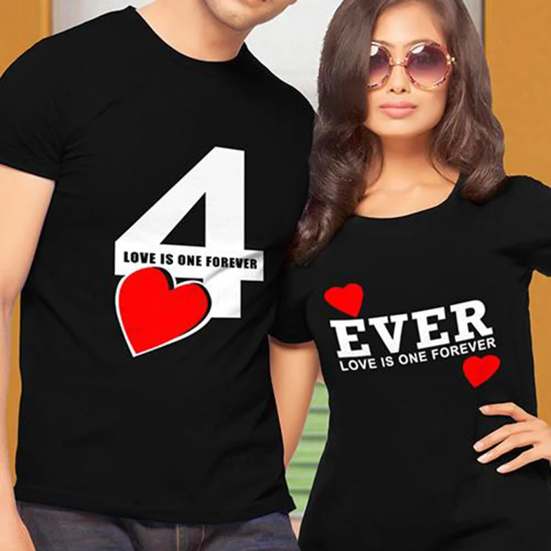

Повседневный мягкий хлопковый топ унисекс парная подходящая футболка Love Is One Forever 4 Ever футболка