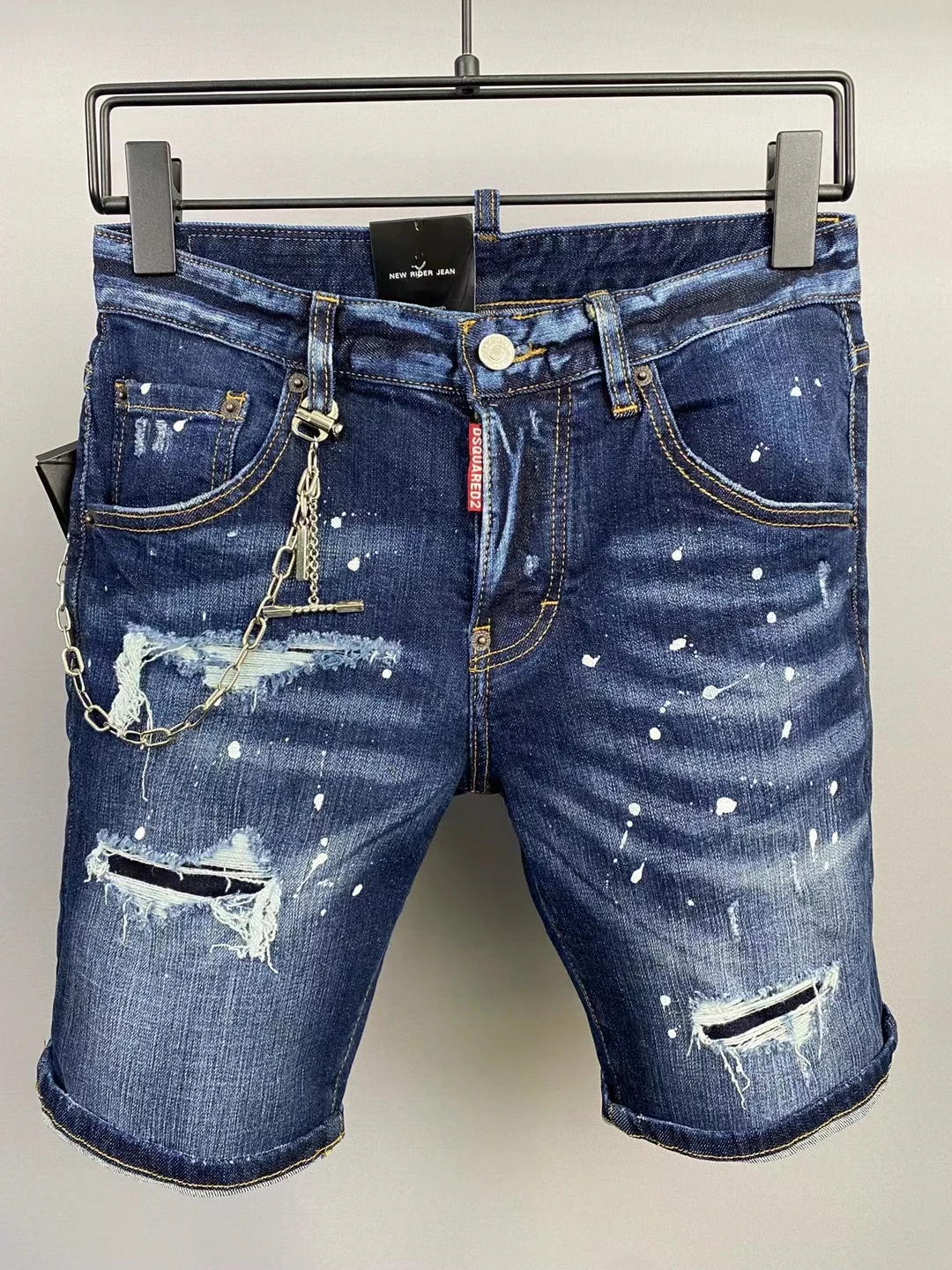 

2022 Italian Fashion Brand Dsquared2 Men's Washed, Worn, Ripped, Painted Biker Denim Shorts *A513-1