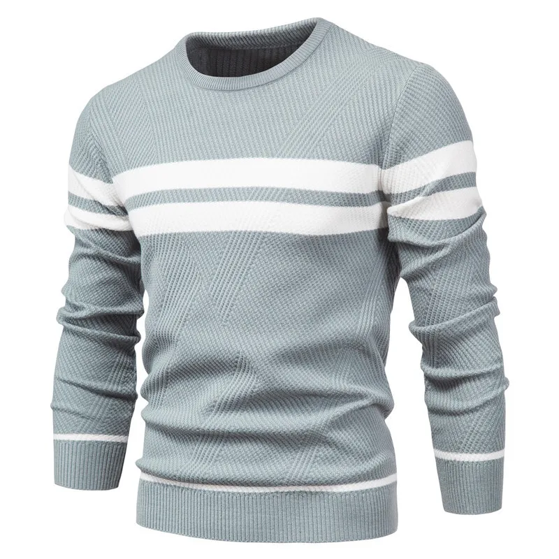 

2022 Autumn Winter Pullover Men's Long Sleeve Thick Striped Knitted Sweater Round Neck Fashion Casual Men's Clothes Knit Top